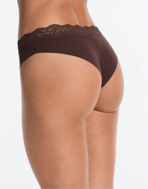 OYSHO - Pakke med 3 brune brasilianske briefs i laserskåret polyamidblanding, 4 af 4