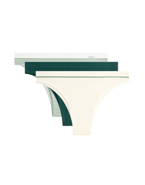 OYSHO - Pakke med 3 smaragdgrønne brasilianske briefs i piqué- og polyamidblanding - view 1