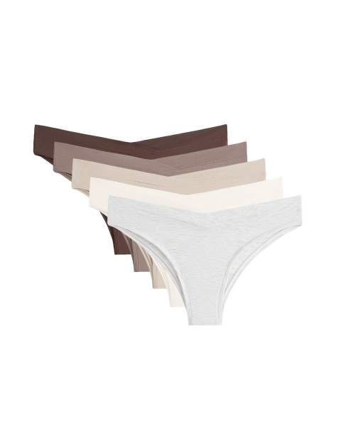 OYSHO - Pakke med 5 brune brasilianske briefs med V-snit i modalblanding - view 1