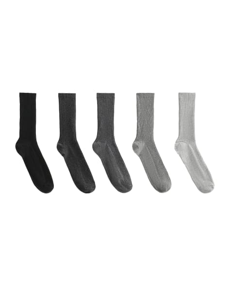 Oysho - Pakke med 5 par mørkegrå klassiske sokker i bomuldsblanding - view 1