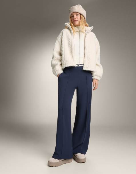 OYSHO - Pantalon à taille ultra haute en modal effet brossé - Bleu marine - view 1