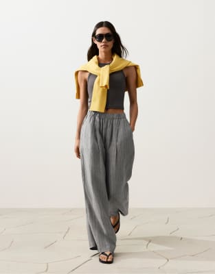 OYSHO - Pantalon ample 100 % lin - Gris