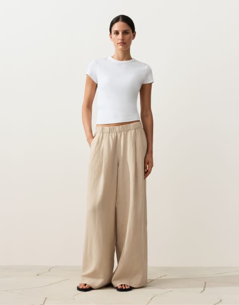 Oysho - Pantalon ample 100 % lin - Sable - view 1