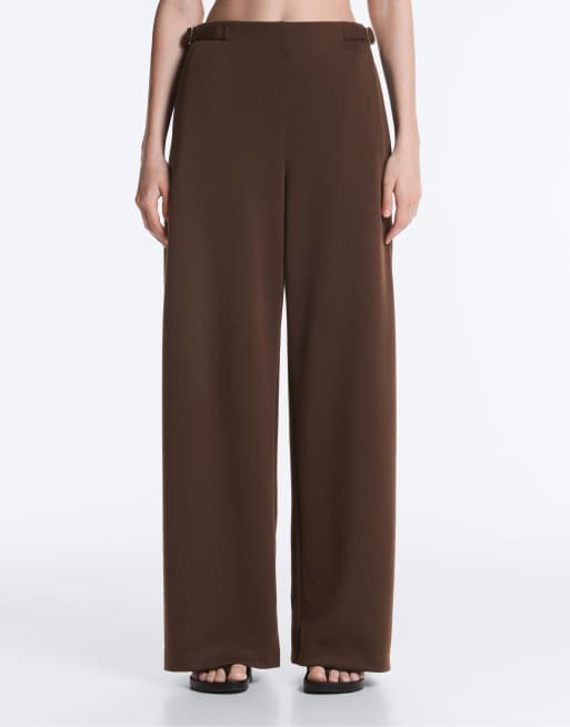 Oysho - Pantalon ample à taille haute en piqué avec boucles - Marron foncé, 2 de 4