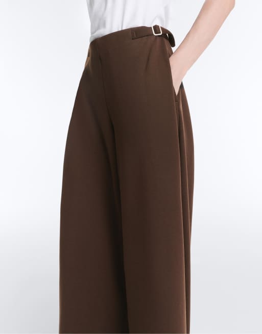 Oysho - Pantalon ample à taille haute en piqué avec boucles - Marron foncé, 3 de 4