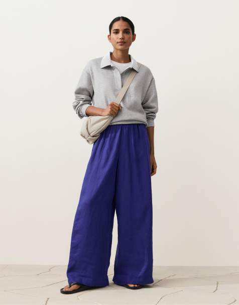 OYSHO - Pantalon ample en lin avec pinces sur les côtés - Bleu de cobalt - view 1