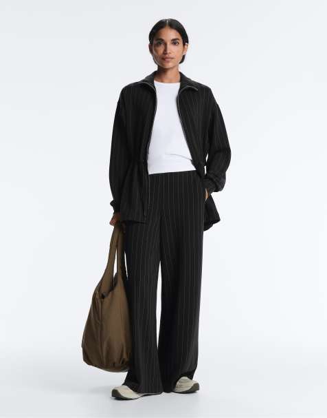 OYSHO - Pantalon ample en modal doux à rayures fines - Noir - view 1