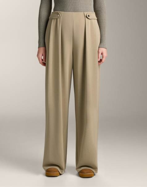 OYSHO - Pantalon ample en modal doux à taille plissée - Beige - view 1