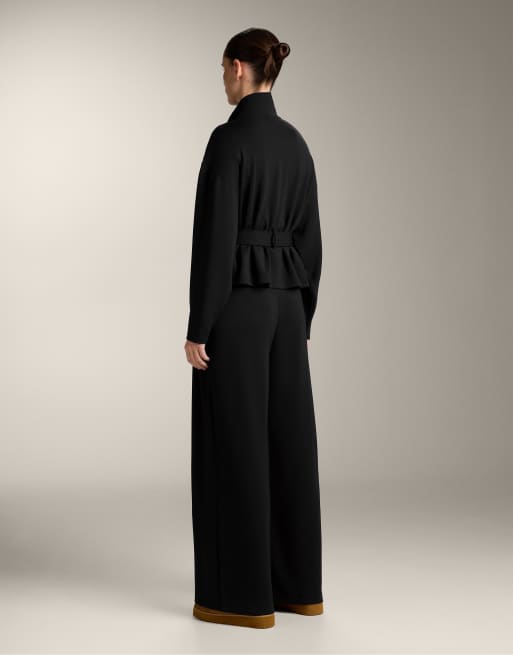 OYSHO - Pantalon ample en modal doux à taille plissée - Noir, 3 de 4