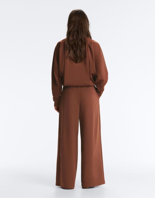 Oysho - Pantalon ample en piqué à taille haute - Café, 4 de 4