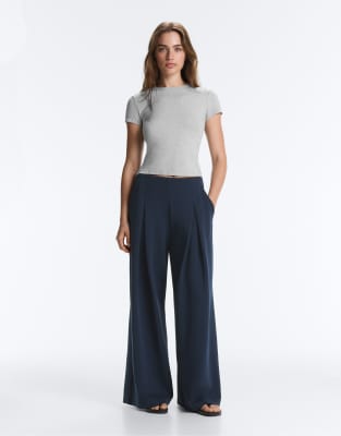 Pantalon ample en piqué de coton - Bleu marine M