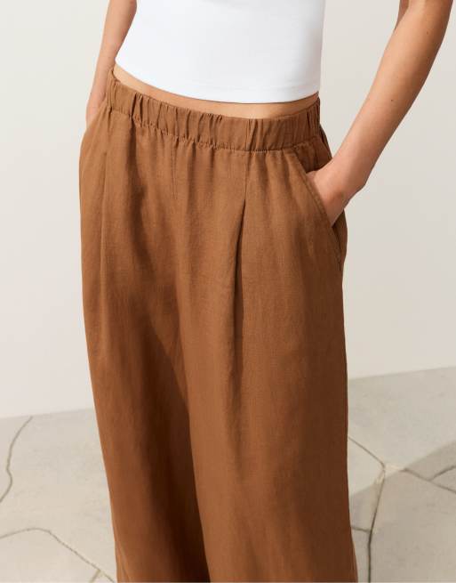 OYSHO - Pantalon ample en pur lin - Marron, 3 de 4