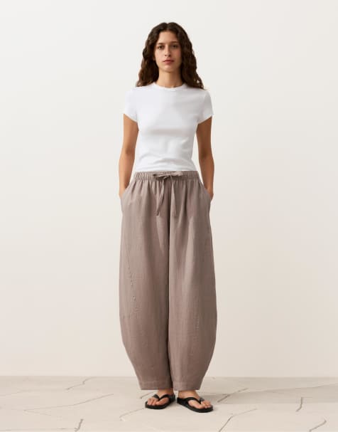 OYSHO - Pantalon ballon 100 % lin - Gris taupe - view 1