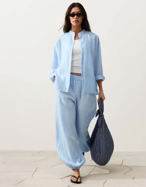 Oysho - Pantalon bloomer 100% lin - Bleu - view 1
