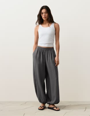 Oysho - Pantalon bloomer 100% lin - Vert émeraude-noir