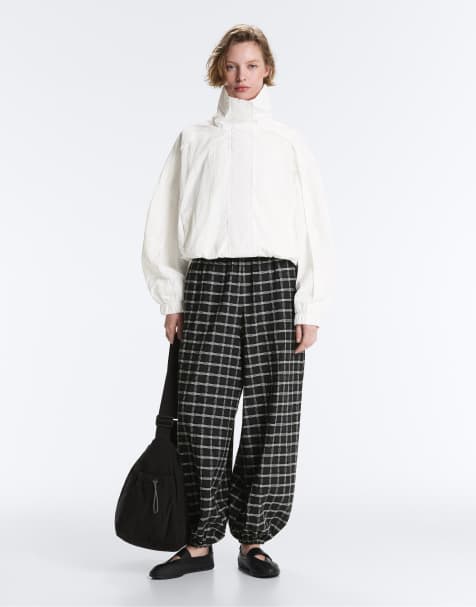 Oysho - Pantalon bloomer en coton à carreaux - Noir - view 1