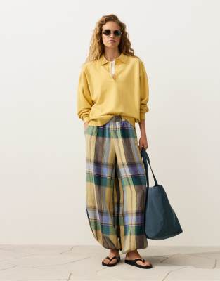 Pantalon bloomer en pur lin - Jaune et vert S