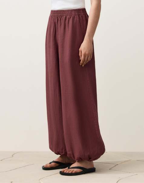 OYSHO - Pantalon bloomer en pur lin - Rouge foncé - view 1