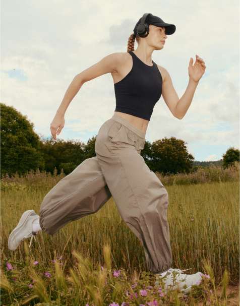 Oysho - Pantalon bloomer en tissu technique à carreaux - Gris vison - view 1