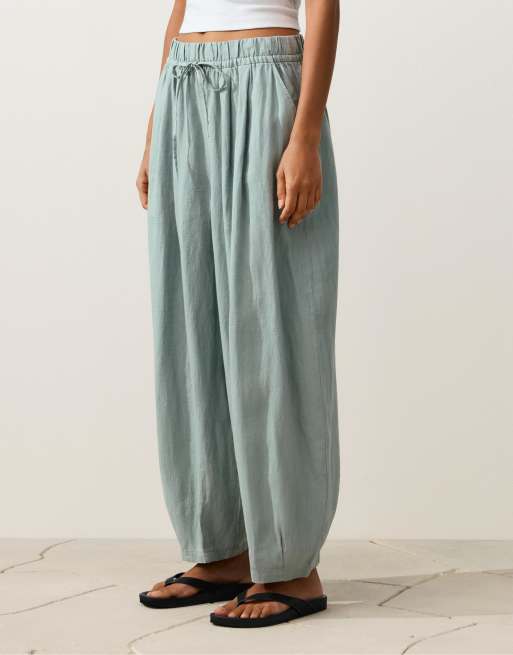 Oysho - Pantalon bouffant à pinces en pur lin - Aigue-marine, 2 de 4