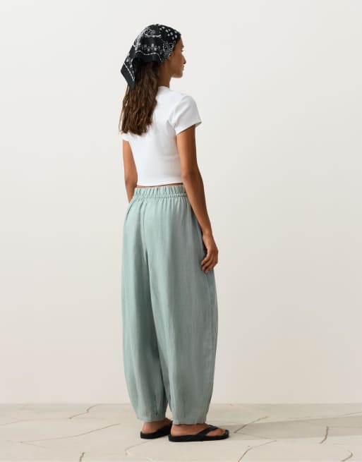 Oysho - Pantalon bouffant à pinces en pur lin - Aigue-marine, 4 de 4