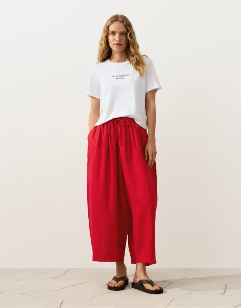 Oysho - Pantalon bouffant en pur lin - Rouge vif - view 1
