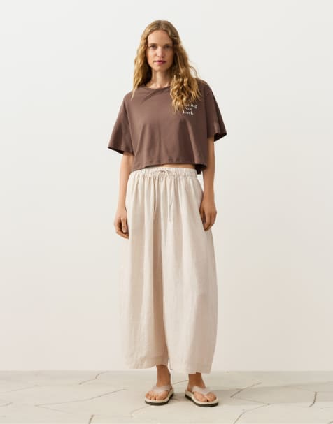OYSHO - Pantalon bouffant en pur lin - Sable chiné - view 1