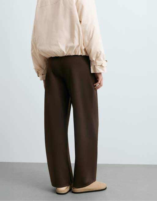 OYSHO pantalon cocon taille haute effet néoprène marron, 4 de 4