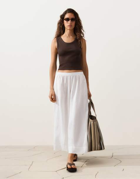 Oysho - Pantalon court ultra large en pur lin - Blanc cassé - view 1