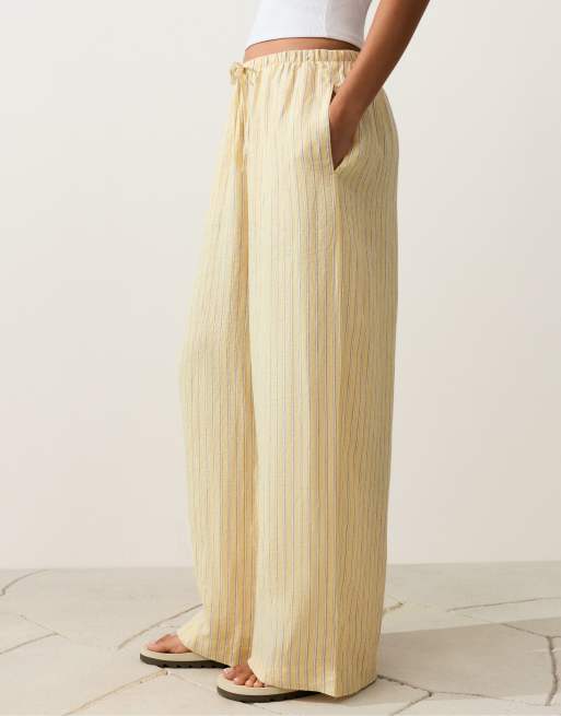 Oysho - Pantalon droit 100 % lin à coutures apparentes - Jaune pâle, 4 de 4