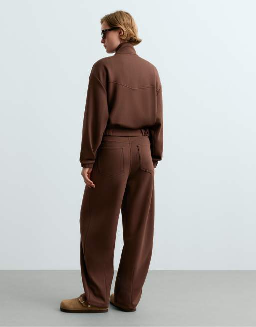 OYSHO pantalon droit 5 poches couleur cacao, 4 de 5