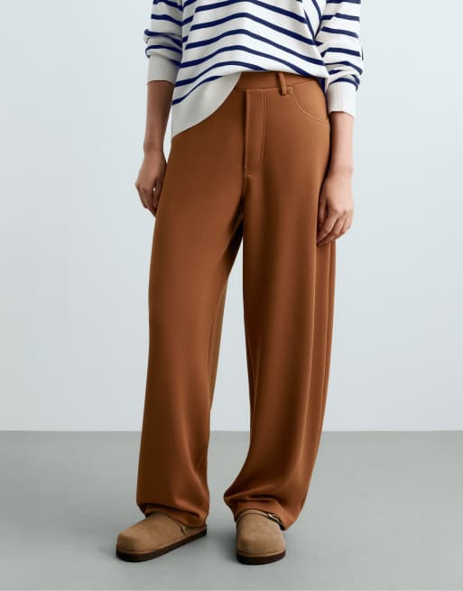 OYSHO pantalon droit 5 poches marron, 2 de 6