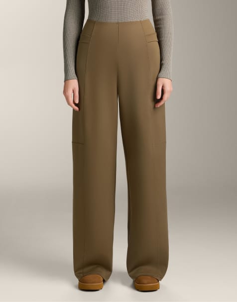 OYSHO - Pantalon droit à taille haute effet néoprène - Vert moyen - view 1