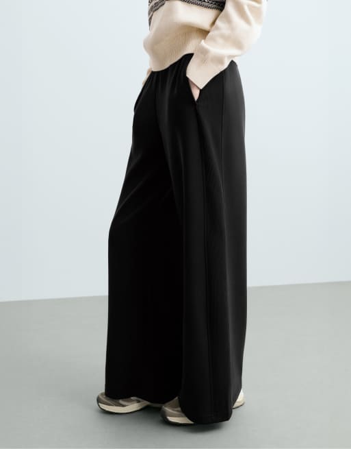 OYSHO pantalon droit côtelé à jambes larges en modal brossé noir, 2 de 4