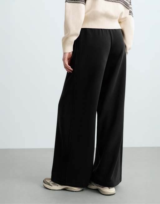 OYSHO pantalon droit côtelé à jambes larges en modal brossé noir, 4 de 4