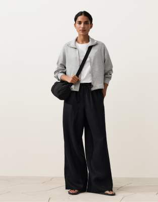 Pantalon droit en lin avec surpiqûres - Noir S