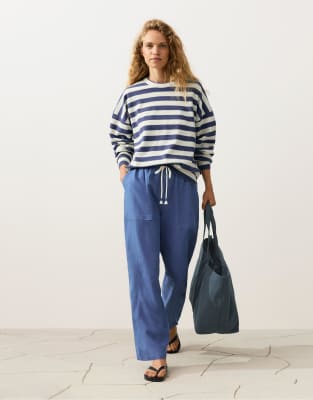 Oysho - Pantalon droit en lyocell mélangé et lin - Bleu