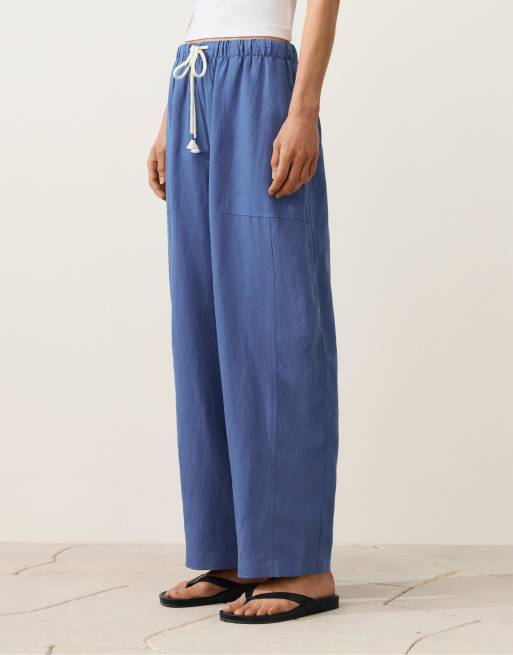 Oysho - Pantalon droit en lyocell mélangé et lin - Bleu, 2 de 4
