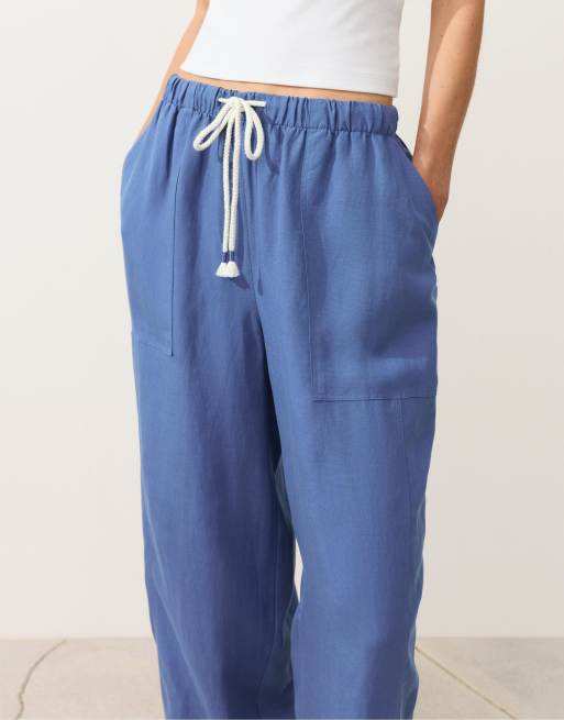 Oysho - Pantalon droit en lyocell mélangé et lin - Bleu, 4 de 4