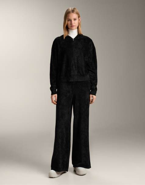 OYSHO - Pantalon droit en maille chenille fine - Noir - view 1