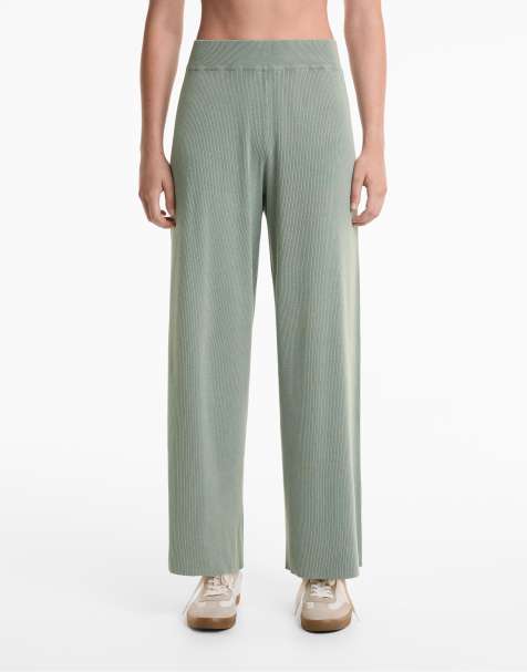 OYSHO - Pantalon droit en maille - Vert-bleu - view 1
