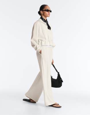 Pantalon droit en modal doux avec passepoil - Écru pâle-Neutral L