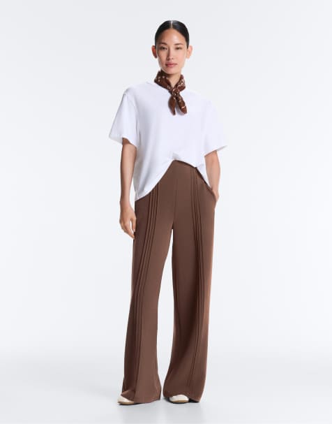 Oysho - Pantalon droit en modal doux avec surpiqûres - Marron - view 1