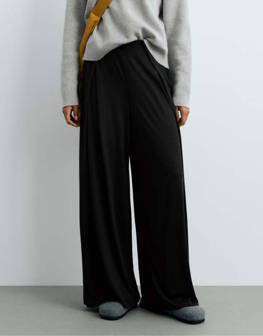 OYSHO - Pantalon droit en modal mélangé à plis sur les côtés - Noir, 2 de 6