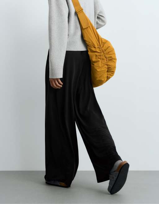 OYSHO - Pantalon droit en modal mélangé à plis sur les côtés - Noir, 4 de 6
