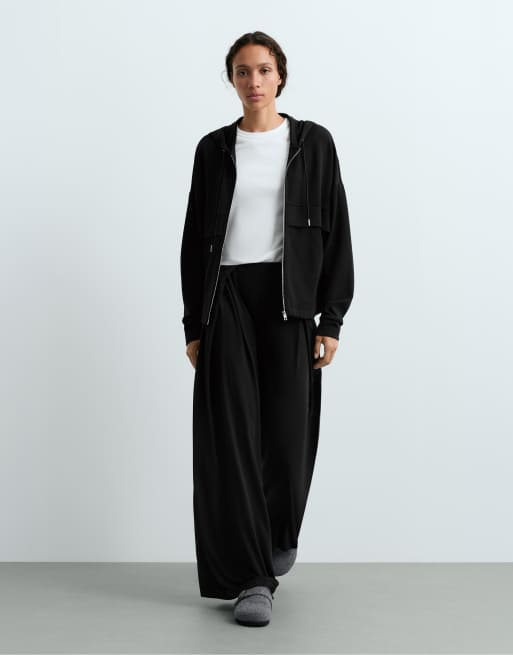OYSHO - Pantalon droit en modal mélangé à plis sur les côtés - Noir, 5 de 6