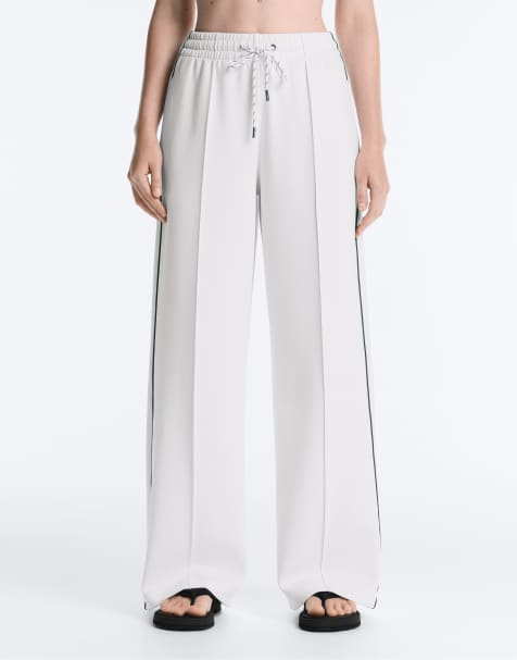 OYSHO - Pantalon droit en piqué de coton avec passepoil - Blanc cassé - view 1