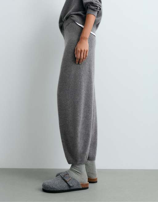 OYSHO pantalon en maille cocon 100 % cachemire gris, 3 de 5