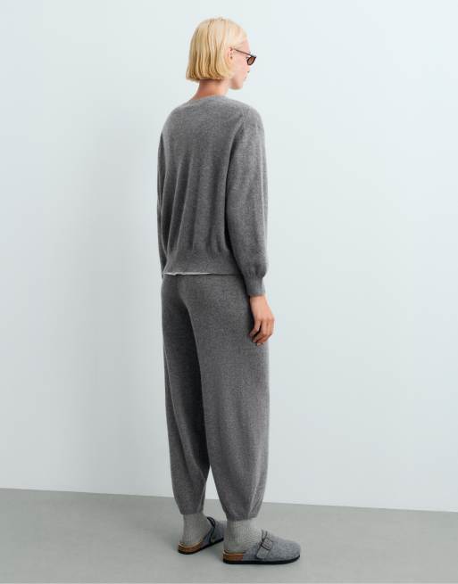 OYSHO pantalon en maille cocon 100 % cachemire gris, 4 de 5