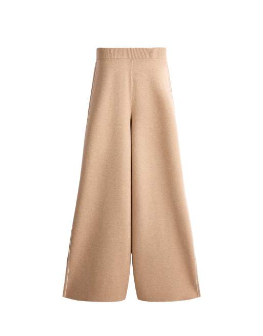 OYSHO pantalon en maille large avec passepoil et fentes camel, 4 de 4